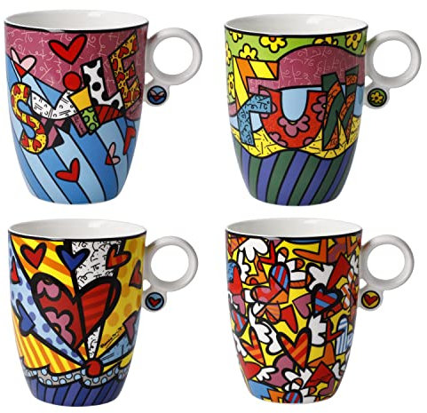 CREAFLOR HOME 4er Set Kaffeebecher Künstlertassen Romero Britto Pop Art 400ml Goebel Porzellan