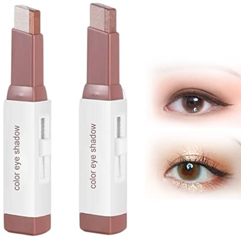 Lidschattenstift,Lidschatten Stick Zweifarbig,Eyeshadow Pen,Glitzer-Lidschatten-Stick,Double Color Shimmer Lidschatten Pen,Gradient Double Lidschatten Stick,Gradient Eyeshadow Stick Bicolors,2 PCS