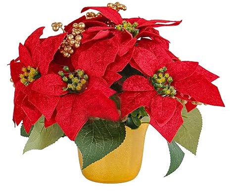 F Fityle Poinsettia Rouge en Pot, Plante de Poinsettia Rouge Artificielle, Ornement de Cadeau de noël, Fleur Artificielle pour Bureau, Jardin, décoration de