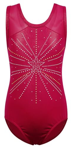 ZNYUNE Mädchen Balletttrikot Bunte Flocken von Schnee Element Kinder Gymnastik Sportbekleidung Gymnastikanzug 3-12 Jahre, Weinrot, 11-12 Jahre