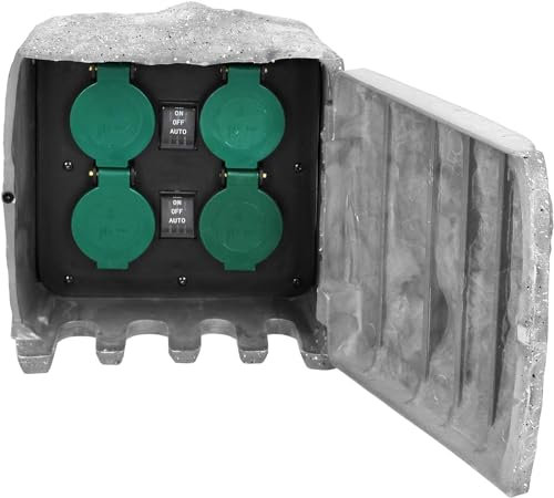 Miratic Multiprise Exterieur étanche avec 2 Modes de Fonctionnement Automatique et Manuel 4 x Prise Sol Prise de Jardin Etanche Prise Aspect Pierre Câble 3m en Caoutchouc Prise