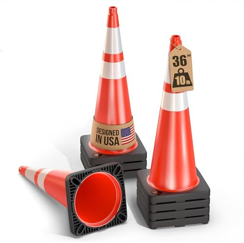 GECCO ™ (8 Pack) 36 Inch 10 Lb Heavy Tall Orange Traffic Cones Set | Large Safety Cones, Orange Cones, Parking Cones, Construction Cones, Road Cones | PVC Plastic & Black Base - [PRO Series]