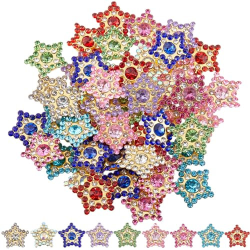 GORGECRAFT 108Stk 9 Farben Pentagramme Zum Aufnähen von Strasssteinen 15mm Stern Blume Krallenbecher Strasssteine In Gold Flache Rückseite Basis Aus Kristallglas Edelsteine Kleidung Schmuckherstellung