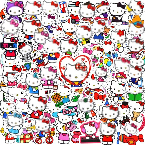 100PCS Cartoon Stickers, Cute Kitty Stickers for Kids, Hello Kawaii Decals, Vinyl Waterproof Cute Stickers Anime Decals Cool Trendy Decals for Water Bottles Laptop Guitar Skateboard Scrapbook