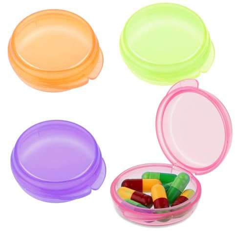 4 Pcs Mini Pill Organizer Small Pill Box Cute Portable Pill Case for Pocket Purse Travel Storage Containers Earplug Case Medicine Dispenser Vitamin Holder (Pink+Orange+Green+Purple)