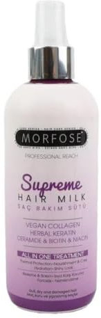 Morfose Supreme Hair Milk 300ml – Alles in einer Behandlung- Vegan Kollagen, Kräuter-Keratin, Ceramide & Biotin für tiefenwirksame Haarpflege