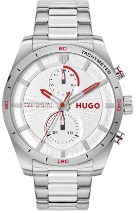 HUGO Multi Zifferblatt Quarz Uhr für Herren Kollektion #Fast mit Edelstahl- und Lederarmband