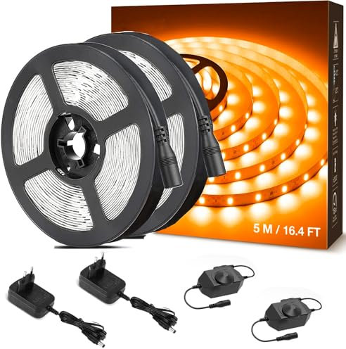 VANLUDA 5MX2 Ruban LED Dimmable, 12V 2000K Blanc Chaud 300LEDs 2835, Bande LED Autocollant avec Variateur, Connecteurs, Eclairage Intérieur pour Meuble, Escalier, Chambre, Cuisine
