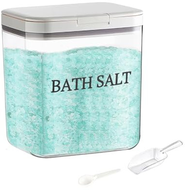 Bath Salt Container, 2 Litre Salt Container with Lid, Clear Plastic Bath Salt Set with Spoon Dispenser, Acrylic Leakage is Suitable for Finishing Biscuit Boxes and Bathroom Capsules
