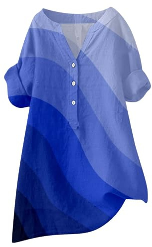 Cocila Bouton Ample Petit Haut Support Couleur Unie Manches Moyennes Col DéContracté Chemise Femme Hauts Sexy pour Femmes Club De Clivage Taille Plus Tee Shirts Noel Manche Longue Chemisier