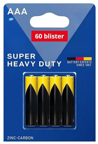 SIMPLETEK - 60 Blisters with 4 AAA Mini Stylus Batteries | IEC R03, Zinc-Carbon, 1.5 V | 10.5 x 44.5 mm (240 pieces total)
