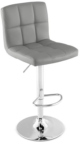 COSTWAY Barhocker, Barstühle 65-85 cm Höhenverstellbar aus Kunstleder, Sitzhocker mit Rückenlehne & Fußstütze, Küchenhocker für Esszimmer, Bar, Zuhause, 150kg Belastbar (1 er Set,Grau)