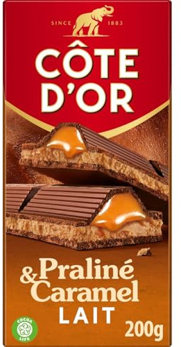 Tablette de Chocolat Lait Praliné Caramel COTE D'OR - La tablette de 200 g Lot De 4 - Par Lot