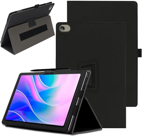 CONAPIKA Case for Acer Iconia Tab A12, with Wrist Strap+Pencil Holder+Stand Function, Premium Leather Folio Folding Shockproof Anti-Drop Anti-Scratch Full Coverage Tablet Protective Cover, Black