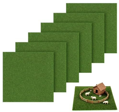 JoyEcho Kunstrasen, 6 Stück Artificial Grass 15x15cm zum Basteln, Miniatur Rasen Dekoration für Wichtel DIY Miniaturgarten Deko Fake Grass für Balkon Outdoor & Indoor