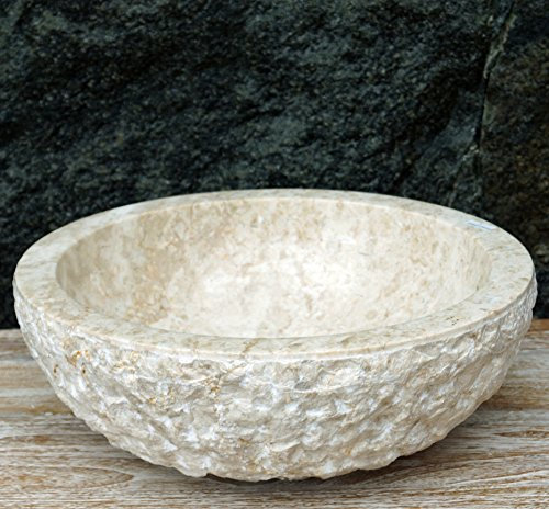 GURU SHOP Massives Rundes Marmor Aufsatz-Waschbecken, Waschschale, Naturstein Handwaschbecken - Ø 40 cm Modell 1, Beige, Waschtische & Waschbecken