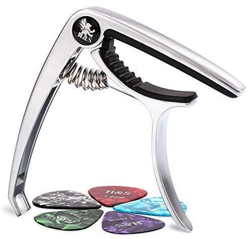 H&S Gitarren-Kapodaster für akustische elektrische klassische Ukulele mit Gitarrenplektren Bridge Pin Puller