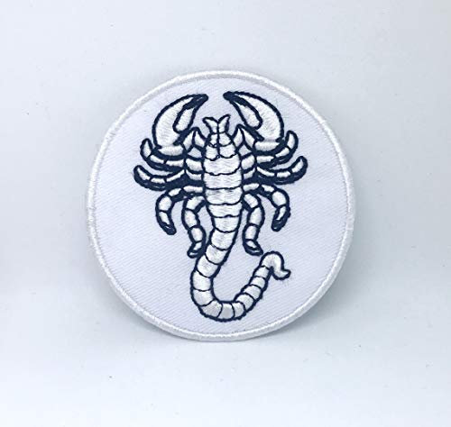 Scorpion Biker Aufnäher zum Aufbügeln auf Jacke Jeans Schwarz Weiß bestickt