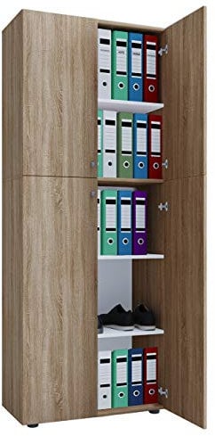VCM Büroschrank mit 5 Fächern | moderner Aktenschrank mit Drehtüren | Maße ca. B. 70 x H. 184 x T. 40 cm – Lona 5-Fach