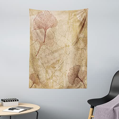 ABAKUHAUS Beige Wandteppich, Vintage Blätter Grunge aus Weiches Mikrofaser Stoff Waschbar ohne Verblassen Digitaldruck, 110 x 150 cm, Beige Braun