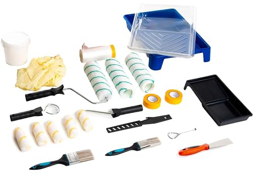 Hynec All In One Malerset | Farbroller Set | Malerpinsel Set - Farbroller/Malerrolle/Farbwalze, Farbroller Klein, Pinselrolle, Malerpinsel, Farbwanne Und Weiteres Malerzubehör, Streichen Zubehör