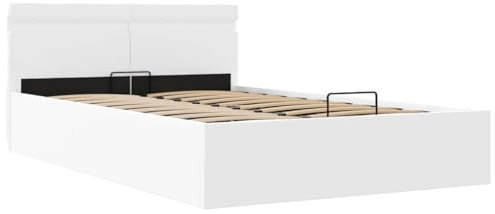 vidaXL Stauraumbett Hydraulisch LED Polsterbett Doppelbett Bett Schlafzimmerbett Kunstlederbett Bettrahmen Bettgestell Lattenrost Weiß 120x200cm