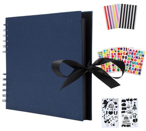 AIOR Scrapbook Fotoalbum zum Selbstgestalten, 80 Schwarze Seiten Fotoalben Scrapbook zum Einkleben Fotobuch, DIY Gästebuch Spiralalbum für Baby Valentinstag Geburtstag Geschenk (Blau)