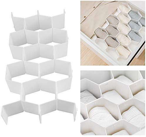 KBNIAN 8 Stück Schublade Organizer Fachteiler Kunststoff Schubladentrenner Weiß Verstellbarer Schubladenteiler Gitter Schubladenraster Fachteile Aufbewahrungsfach für Unterwäsche und Sockenr-Wabenform