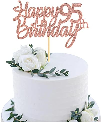 Sumerk Rose Gold Glitter Happy 95th Birthday Cake Topper 95th Cake Topper for Birthday Anniversary Party Decorations - Pack of 1