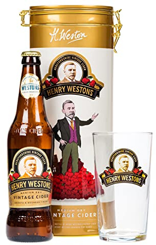 Henry Weston's Vintage Cider 500ml Beer & Branded Glass Gift Set in Collectable Tin by Blue Tree Gifts
