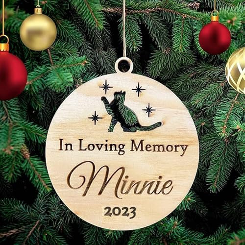 Personalisierte In liebevoller Erinnerung Katze mit Namen Weihnachtsbaumschmuck Katze Weihnachtsdeko Ornament aus Holz Weihnachtsbaum Deko