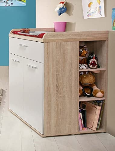 expendio Wickelkommode Wisal 11 Sonoma Eiche weiß 80x99x66 cm Wickeltisch Babyzimmer Kinderzimmer