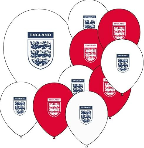 England Worldcup Qatar 2022 Three Lions St Georges Football Party Latex 12 Balloons (Red/White Three Lions)