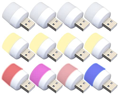 YUANQIAN Luces USB de noche, mini bombilla LED, sin sensor de luz, enchufable, blanco cálido, compacto, ideal para dormitorio, baño, cocina, coche, luz de ambiente USB (LED-4+4+4)