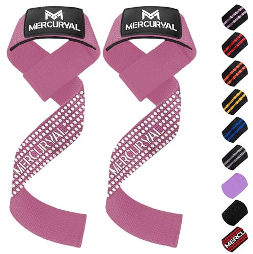 MERCURYAL Sangles de Levage de Musculation - Sangle Musculation - Sangle de Tirage Musculation - Sangle Poignet - Straps Musculation - Accessoire Musculation pour Femmes et Hommes (Silicone Rose)