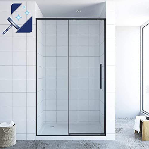 Duschtür Nische Duschabtrennung Schiebetür 120x195cm schwarz matt aus 8mm ESG mit Nanobeschichtung Verstellbereich von 118-120cm Klarglas Gleittür Nischentür Duschwand Glas Duschkabine Dusche