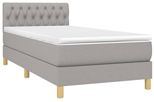 vidaXL Boxspringbett mit Matratze & LED Hellgrau 90x200 cm Stoff