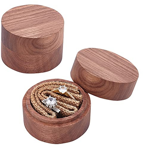 PandaHall Ringbox Aus Holz, Rustikaler Eheringhalter aus Holz für Verlobungsringe Runde Ringträgerbox mit Leinen Innen für Hochzeitszeremonie Vorschlag Ringaufbewahrung Schmuck Geschenk