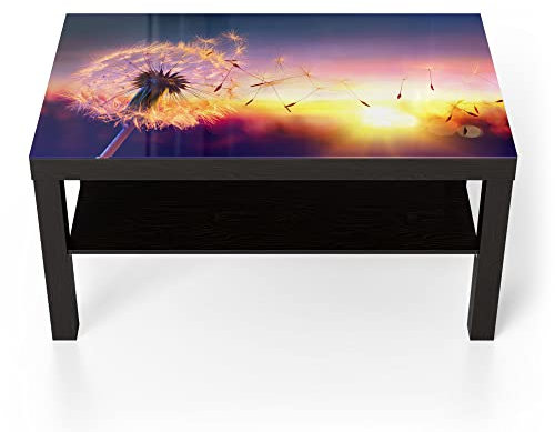 DEQORI Glastisch | schwarz groß 90x50 cm | Motiv Pusteblume im Abendlicht | ausgefallener Beistelltisch aus Glas | Hochglanz Couchtisch fürs Wohnzimmer | moderner Couch Tisch mit Design