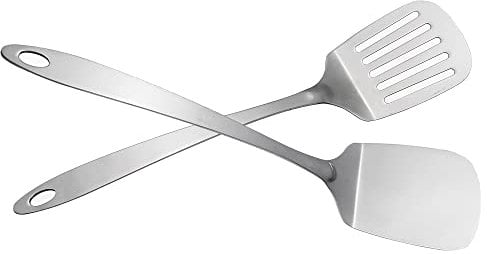 IMEEA Stainless Steel Spatulas Set 13.5-Inch Kitchen Spatula Set Slotted Turner Solid Turner Silver Fish Slice Cooking Spatulas for Fish Eggs Steak Pancakes