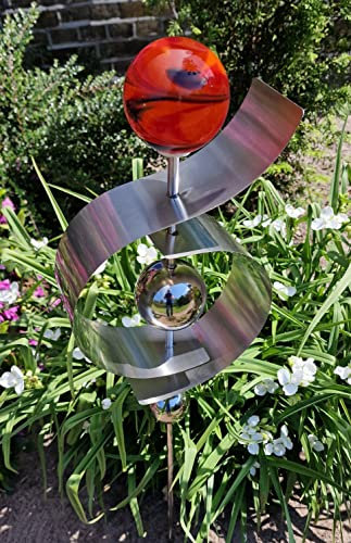 Jürgen Bocker Garten-Ambiente Gartenstecker Glaszauber Jupiter 100 cm aus Edelstahl matt gebürstet mit Einer Glaskugel in Lava