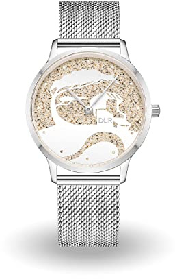 DUR Uhr Kompass oder „Küste“ mit Strandsand oder Lavasand, wasserdichte Edelstahl-Uhr mit Saphir Glas, Armband aus Leder oder Edelstahl, Damen und Herren