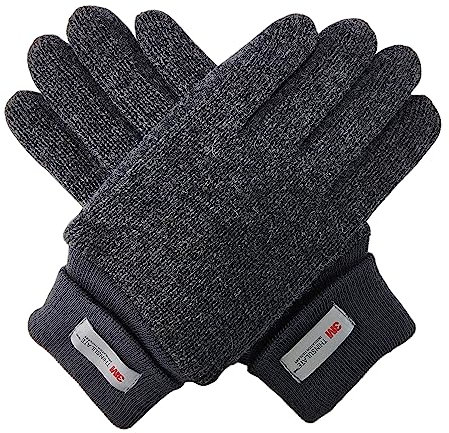 BRUCERIVER Herren Winter Wolle Knit Touchscreen Warm Handschuh mit Thinsulate Fleece Futter Umsatz Manschette,GRAU，Groß