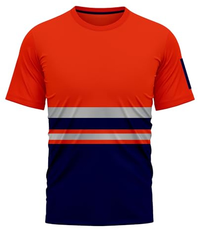 NOROZE T-Shirt Hi-Viz da Uomo Abbigliamento da Lavoro Nastro Riflettente Cappotto di Sicurezza ad Alta visibilità Traspirante Leggero Girocollo Manica Corta Polo T-Shirt Top