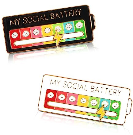 My Social Battery Pin, Lustige Brosche für Soziale Stimmung für 7 Tage, 2 Stück Funny Social Mood Brosche Pin, Slider Social Battery Badge, Sozialbatterie-Anstecker, Stimmungsbatterie-Brosche