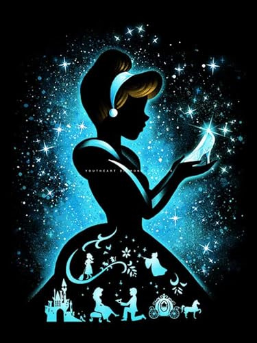 Youtheart Diamond Painting Cinderella Diamond Art, 5D Full Drill Cross Stitch Embroidery Kits, DIY Wall Décor