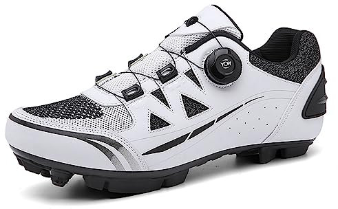 PENXZT MTB Fahrradschuh Herren Damen Mountainbike Schuhe kompatibel mit SPD 2 Schrauben mit Cleats atmungsaktiv widerstandsfähig Radschuhe Schuh,Weiß,43 EU