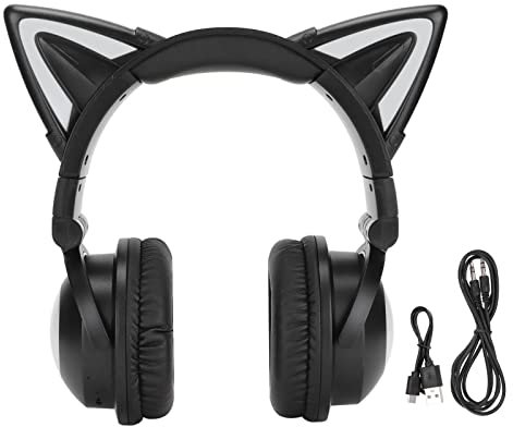 HOHXFYP Casque d'oreille de?Chat, Casque d'oreille de?Chat Bluetooth avec Son St¨¦r¨¦o sans Fil, Casque de?Chat Mignon avec Bandeau R¨¦glable avec Lumi¨¨res LED pour?Filles