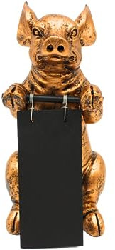 Deko-Figur als Schwein in Gold, mit Tafel zum Beschriften, aus Polyresin, Größe: L/B/H ca. 11 x 11,5 x 22 cm