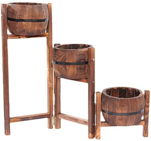 PRUJOY Vertikales Hochbeet für den Garten, 3-stufiges Holz-Massivholz für den Außenbereich, kreativer, saftiger, antiker Fässer, zusammenklappbarer Blumenständer